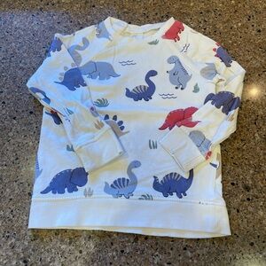 H&M White Long-Sleeve Top with Blue, Navy & Red Dinosaur Print